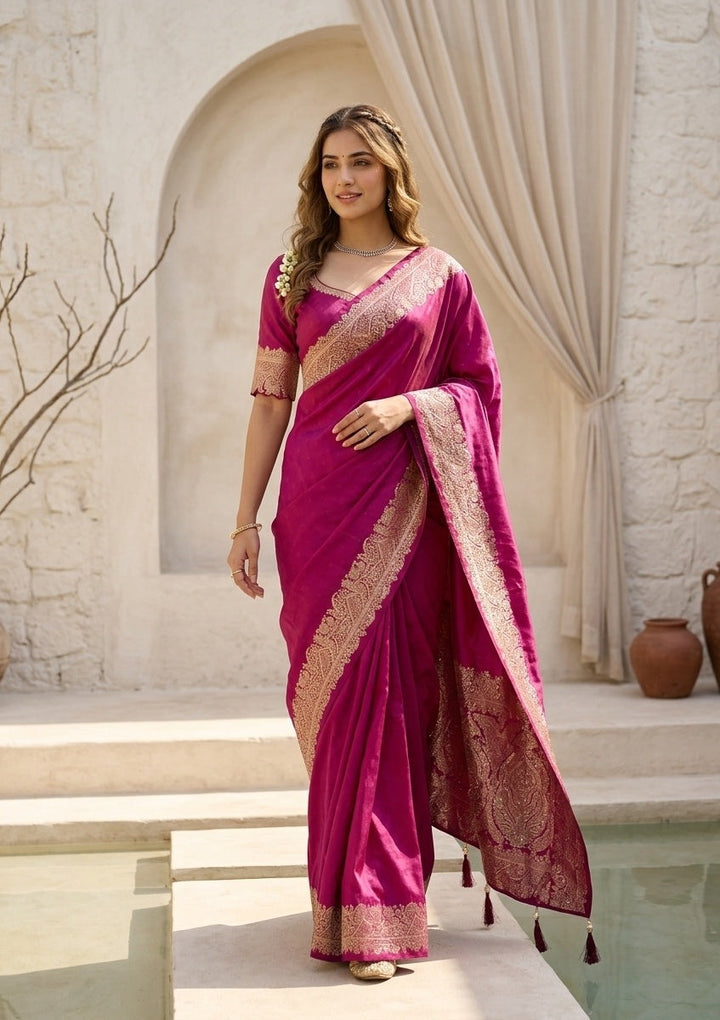 Wine Stonework (Gold) Art Silk Saree