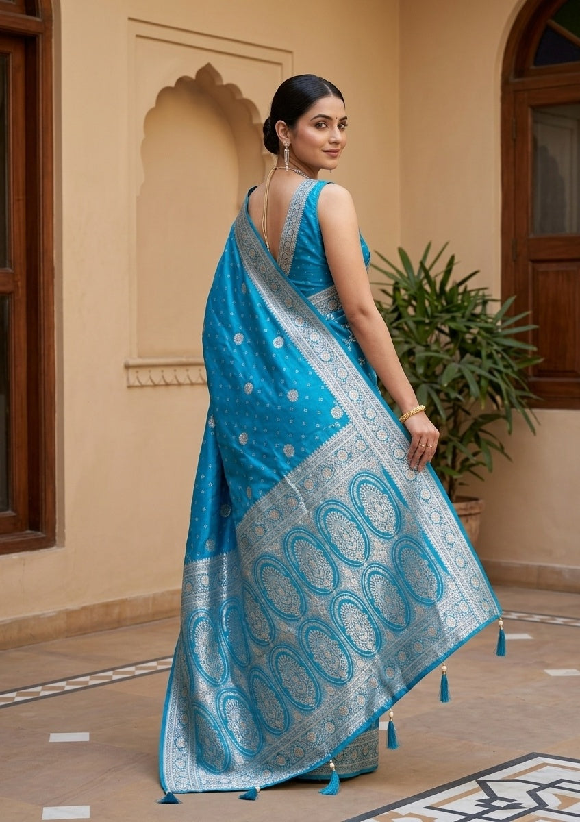 Turquoise Blue Stonework (Gold) Art Silk Saree