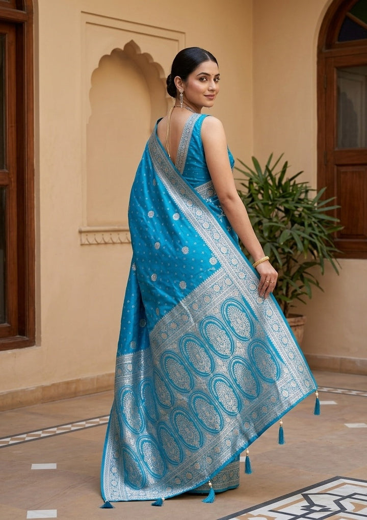 Turquoise Blue Stonework (Gold) Art Silk Saree