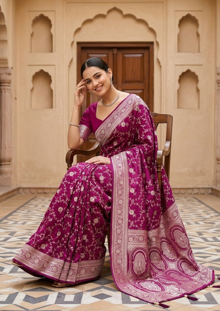 Wine Stonework (Gold) Art Silk Saree