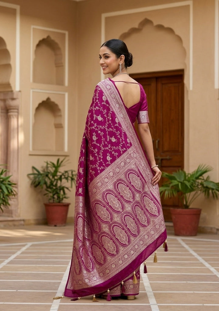 Wine Stonework (Gold) Art Silk Saree