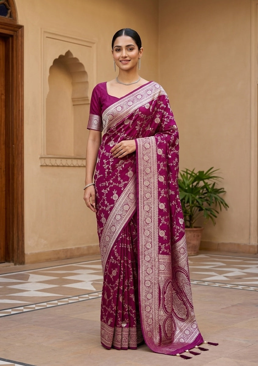 Wine Stonework (Gold) Art Silk Saree