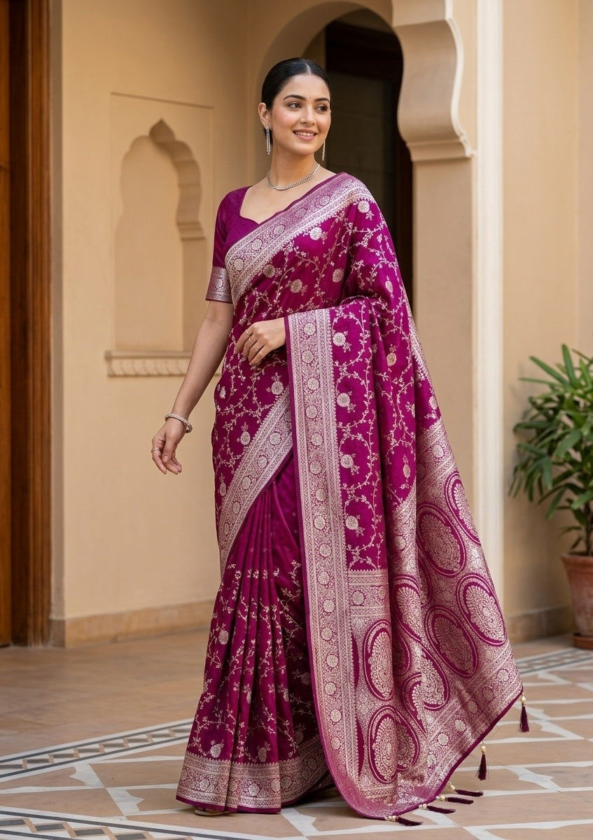 Wine Stonework (Gold) Art Silk Saree