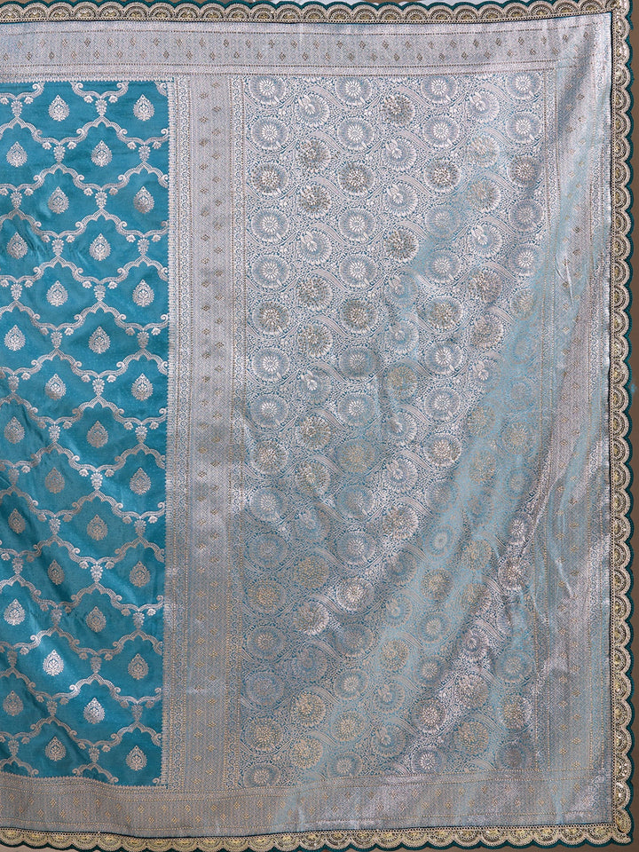 Peacock Blue Stonework (Gold) Art Silk Saree