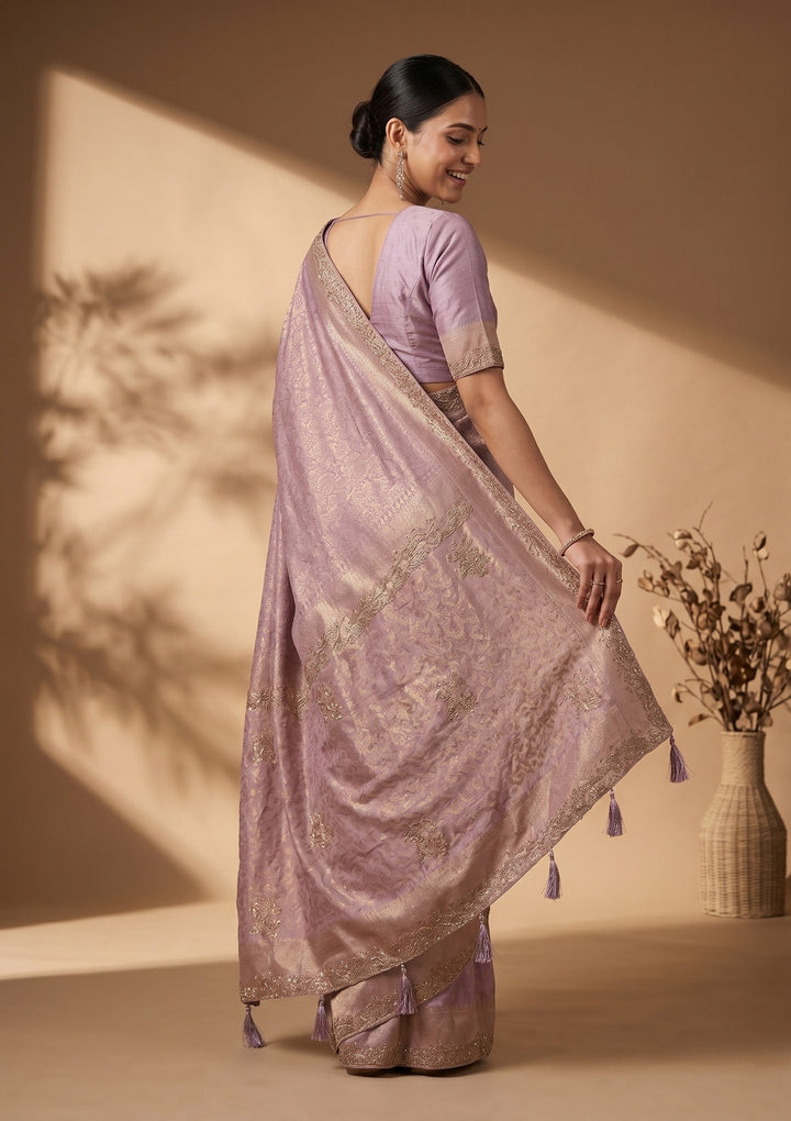 Lavender Stonework (Gold) Art Silk Saree