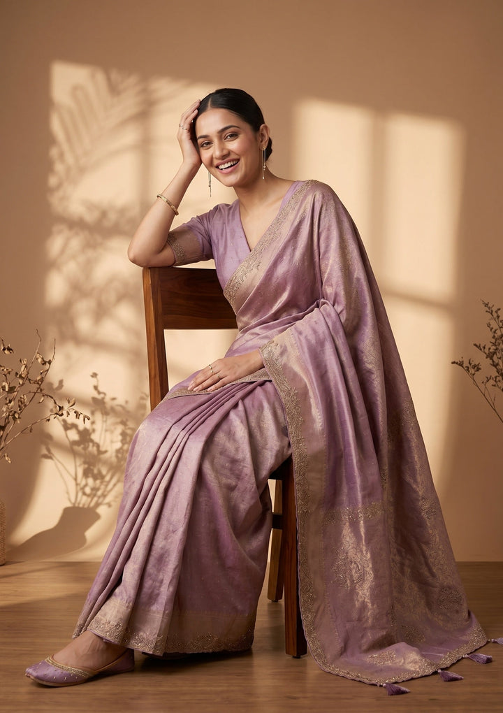 Lavender Stonework (Gold) Art Silk Saree