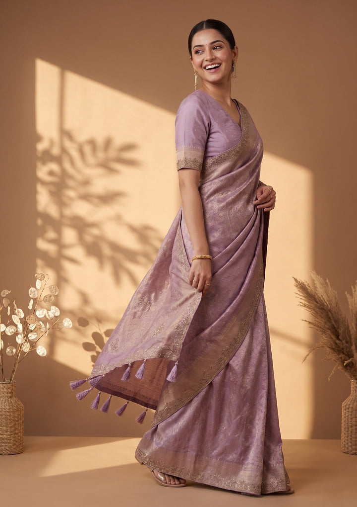 Lavender Stonework (Gold) Art Silk Saree