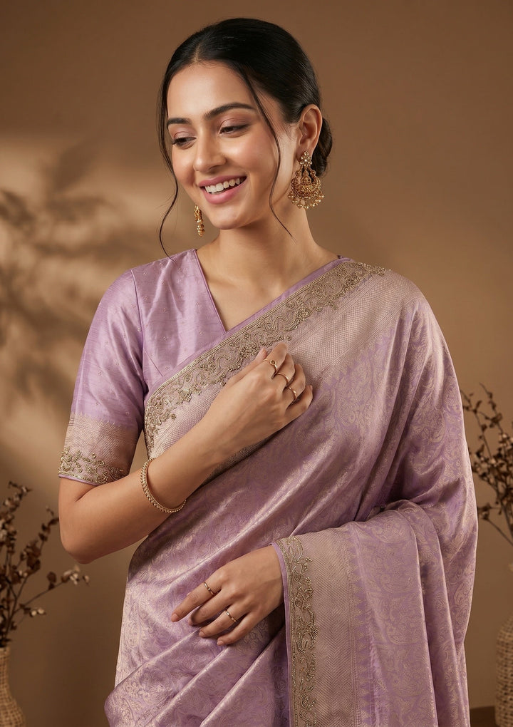 Lavender Stonework (Gold) Art Silk Saree