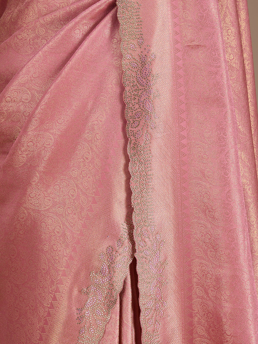 Onion Pink Stonework (Gold) Art Silk Saree