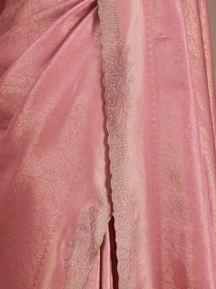 Onion Pink Stonework (Gold) Art Silk Saree
