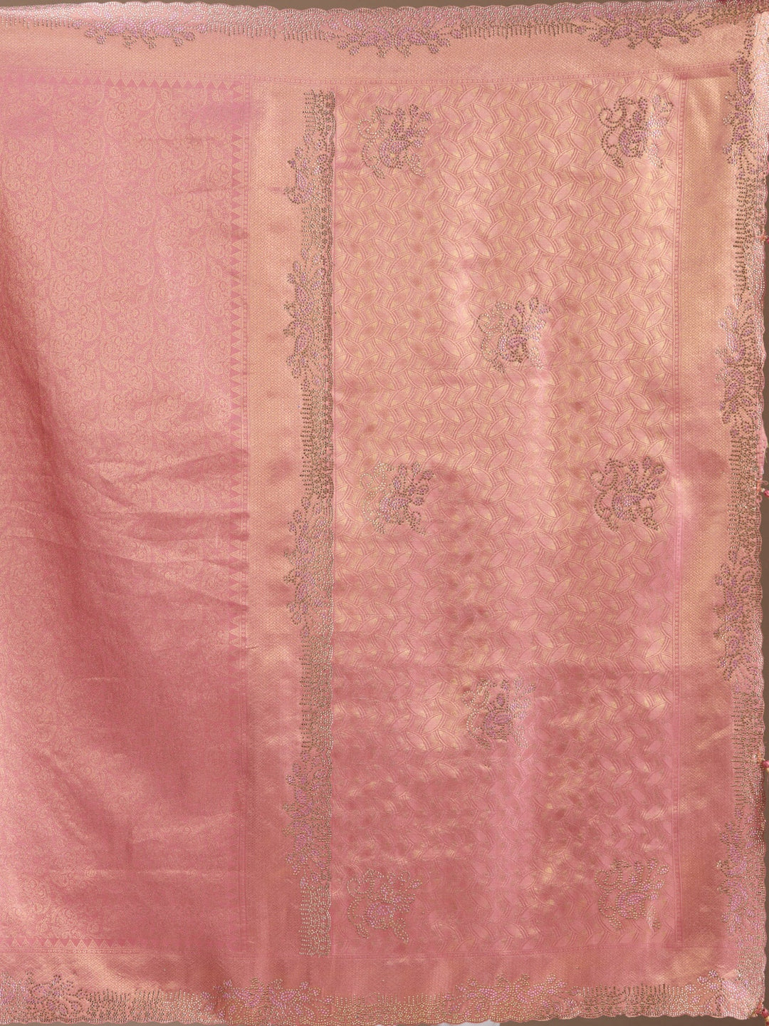 Onion Pink Stonework (Gold) Art Silk Saree
