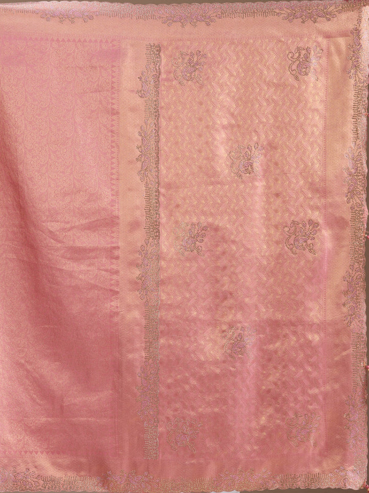 Onion Pink Stonework (Gold) Art Silk Saree