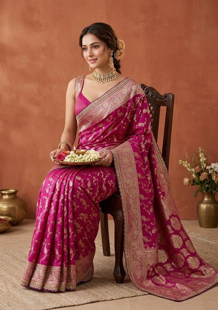 Wine Stonework (Gold) Art Silk Saree