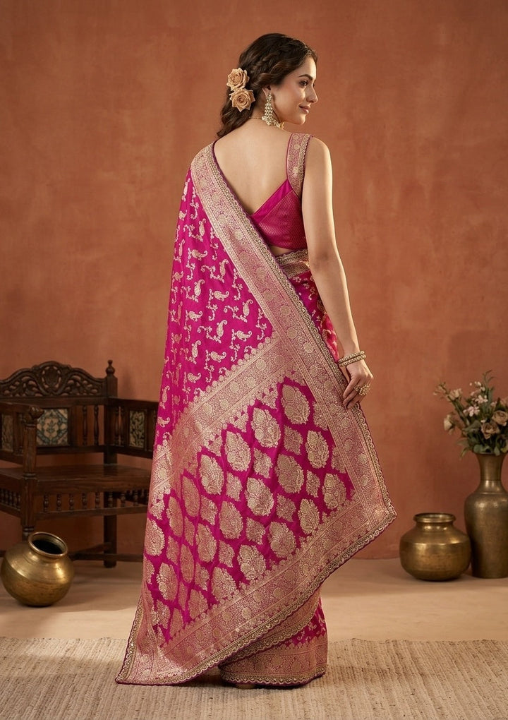 Wine Stonework (Gold) Art Silk Saree