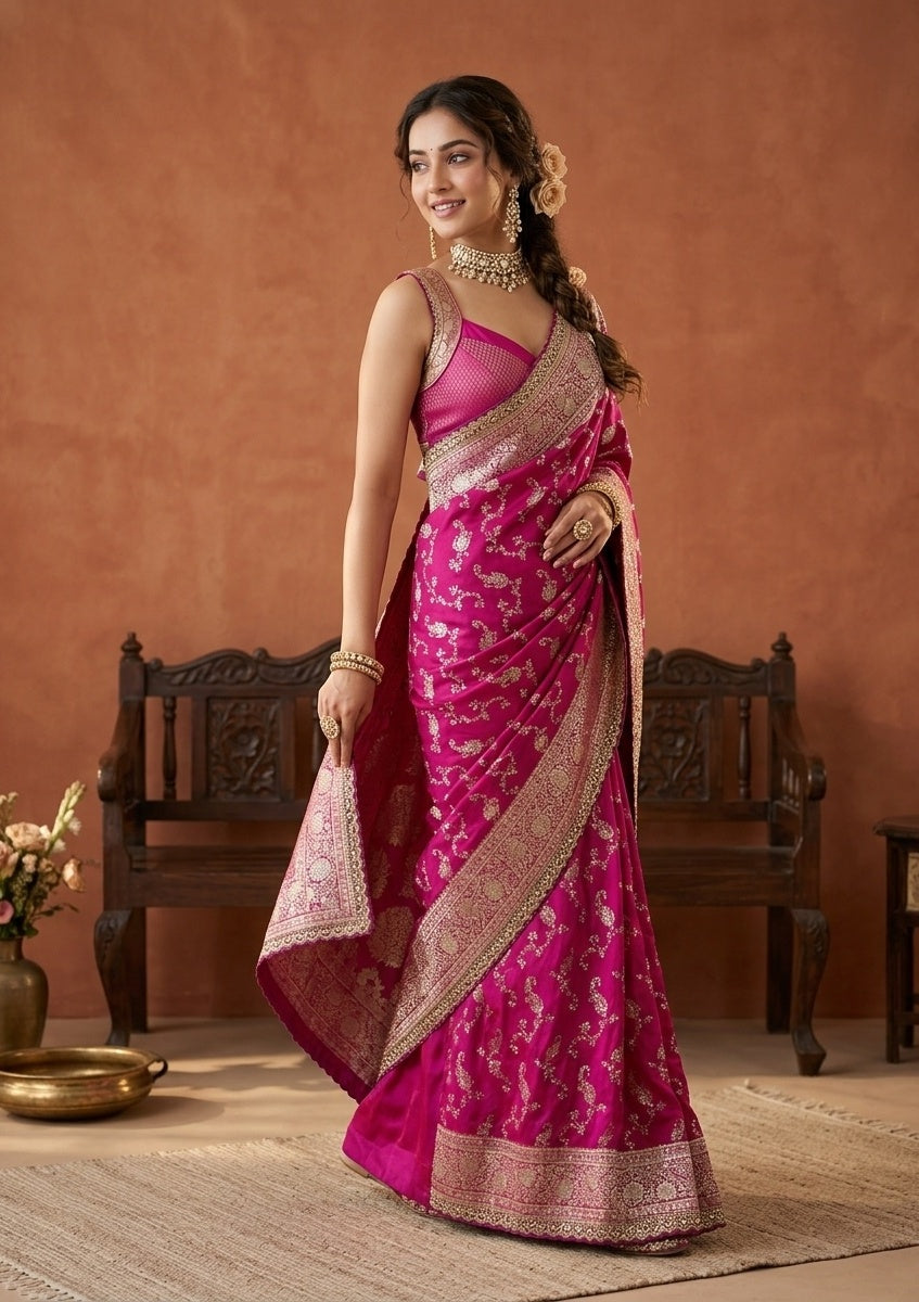 Wine Stonework (Gold) Art Silk Saree