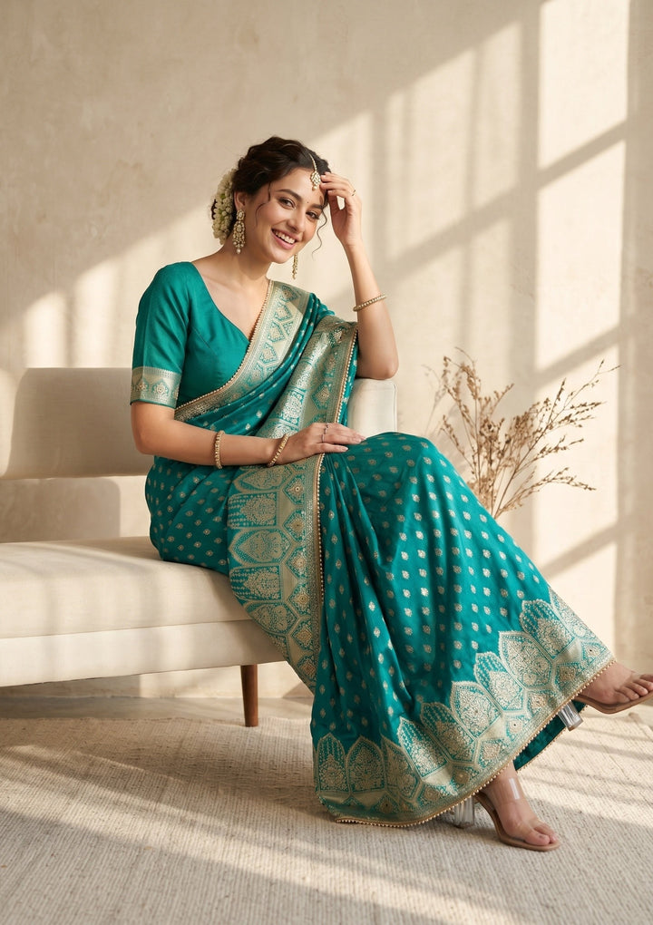Rama Green Stonework (Gold) Silk Saree
