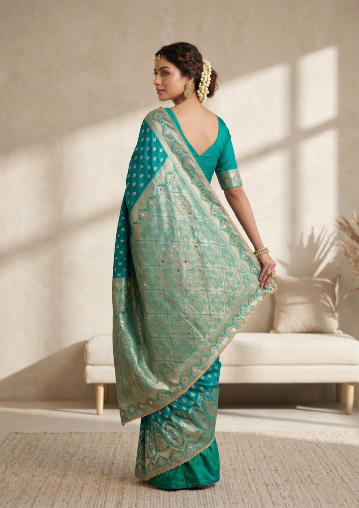 Rama Green Stonework (Gold) Silk Saree