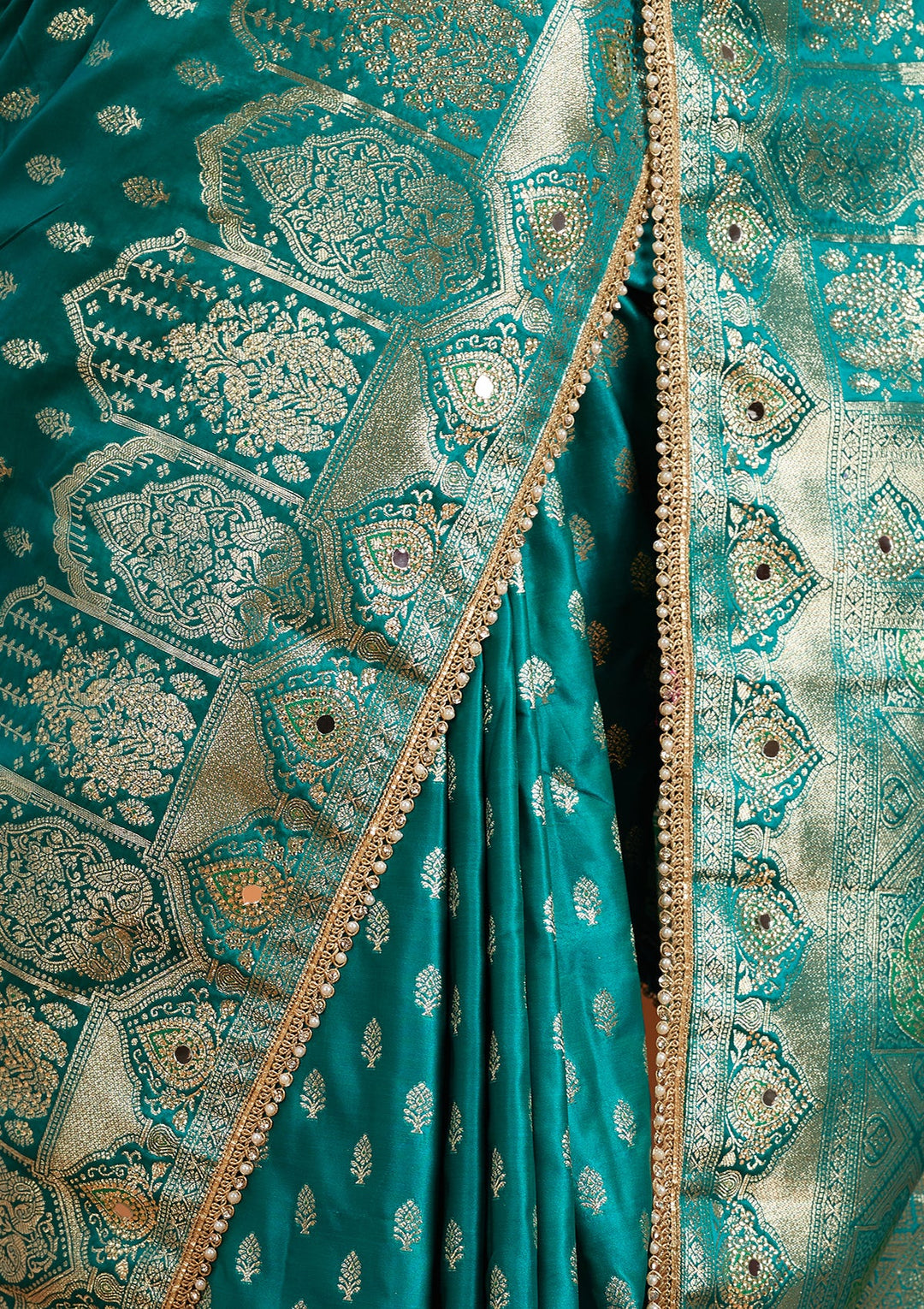 Rama Green Stonework (Gold) Silk Saree