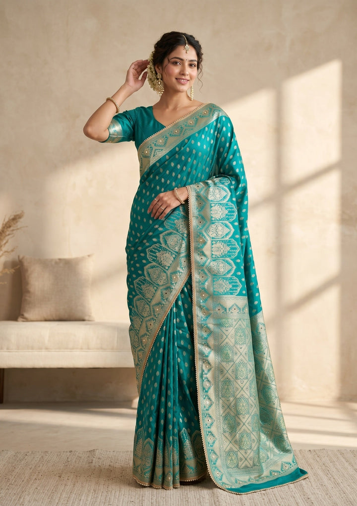 Rama Green Stonework (Gold) Silk Saree