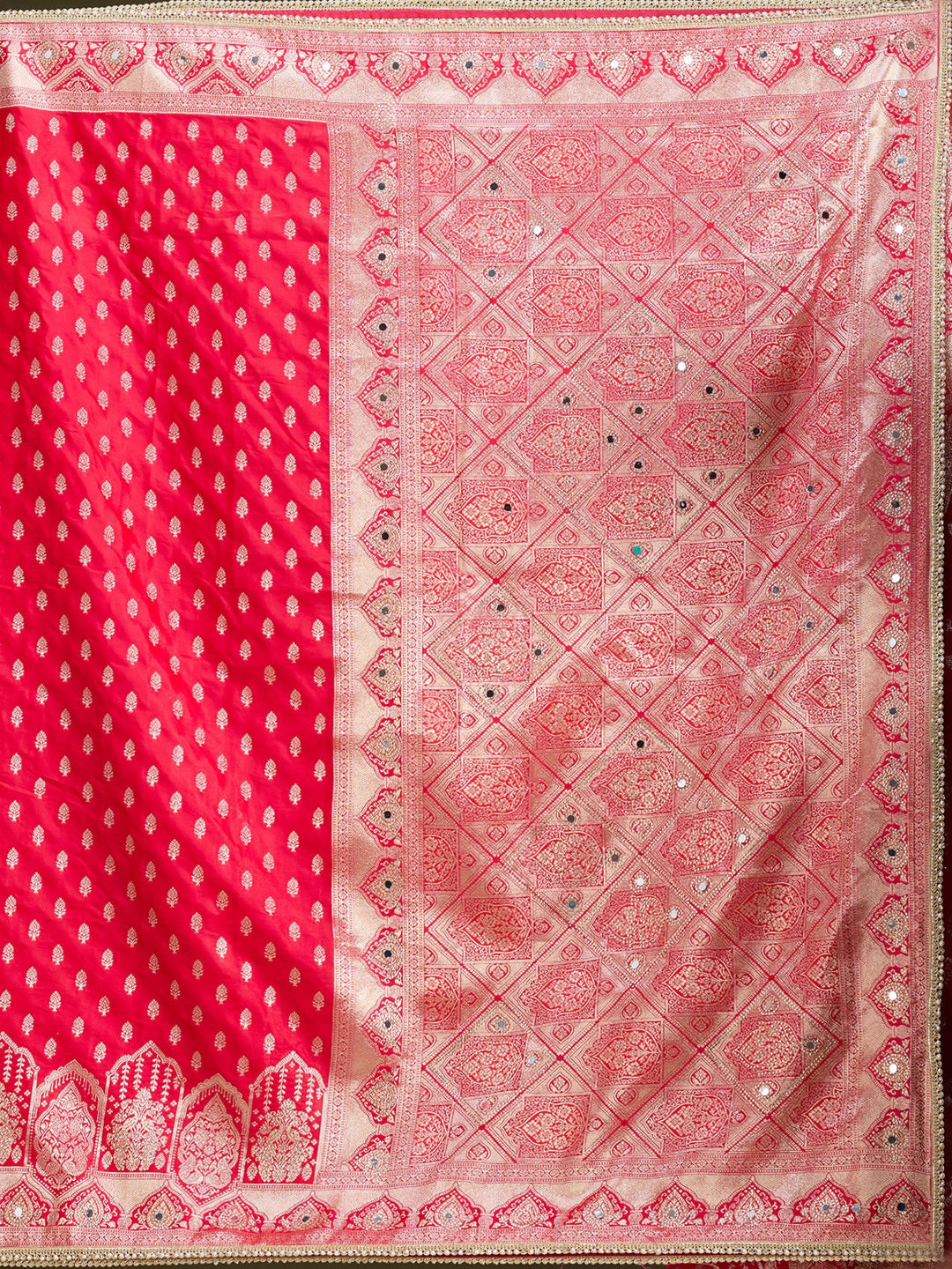 Red Silk Buti Gold Stonework Saree With Matching Blouse Piece