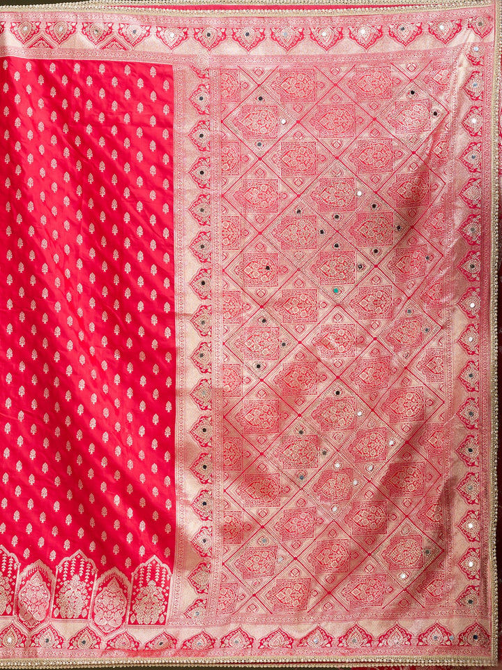 Red Silk Buti Gold Stonework Saree With Matching Blouse Piece