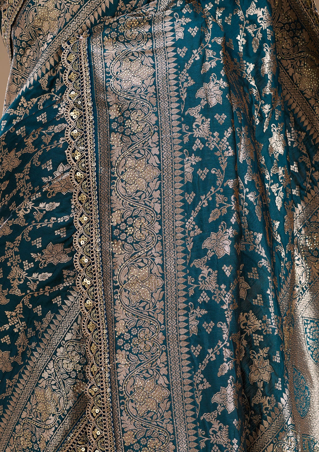 Peacock Blue Stonework (Gold) Art Silk Saree
