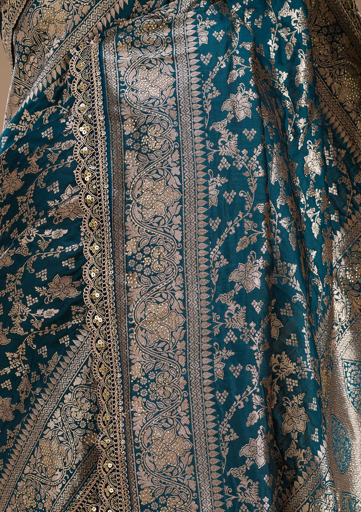 Peacock Blue Stonework (Gold) Art Silk Saree