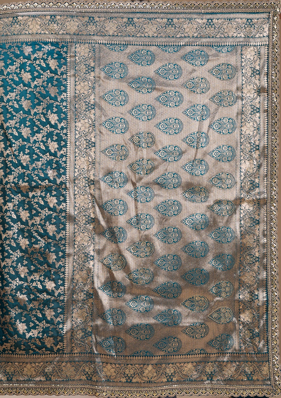 Peacock Blue Stonework (Gold) Art Silk Saree