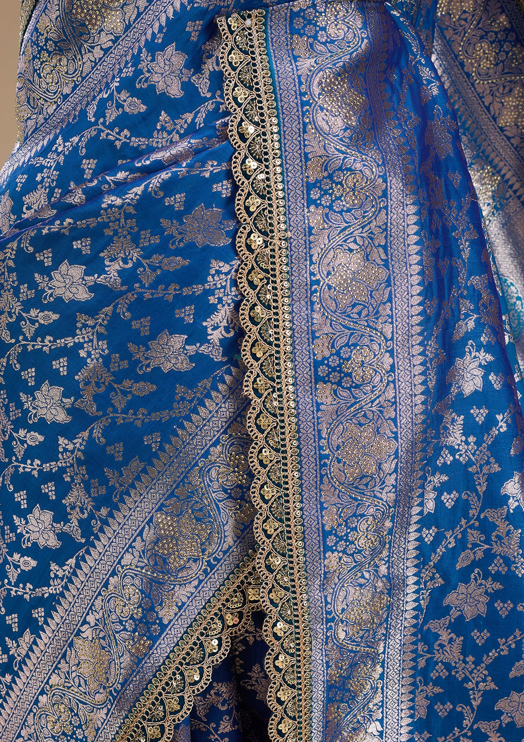 Royal Blue Stonework (Gold) Art Silk Saree