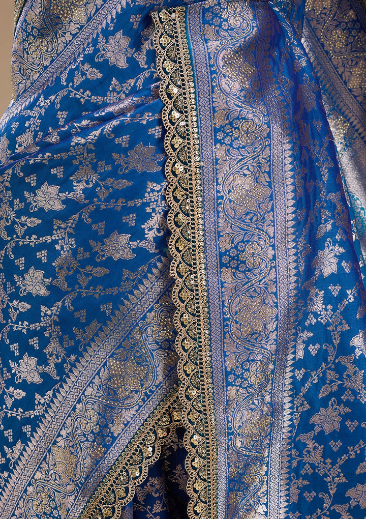 Royal Blue Stonework (Gold) Art Silk Saree