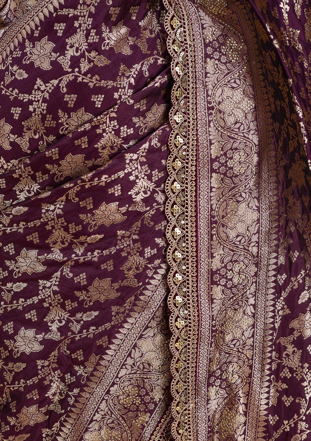 Wine Stonework (Gold) Art Silk Saree