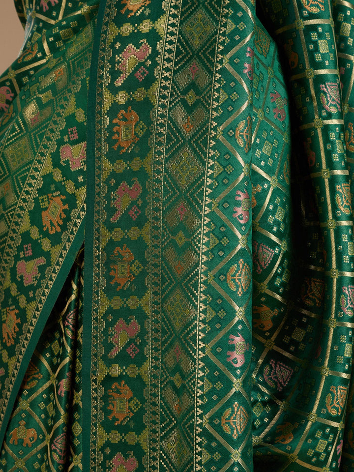 Bottle Green Patola Art Silk Saree