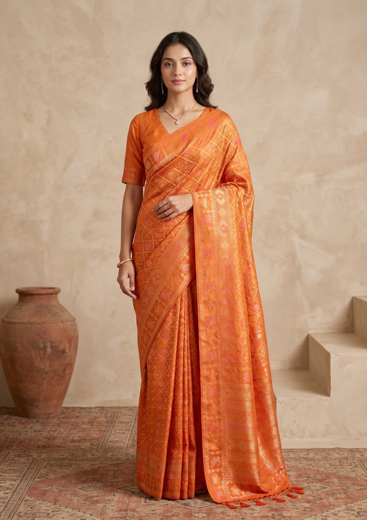 Rust Patola Art Silk Saree