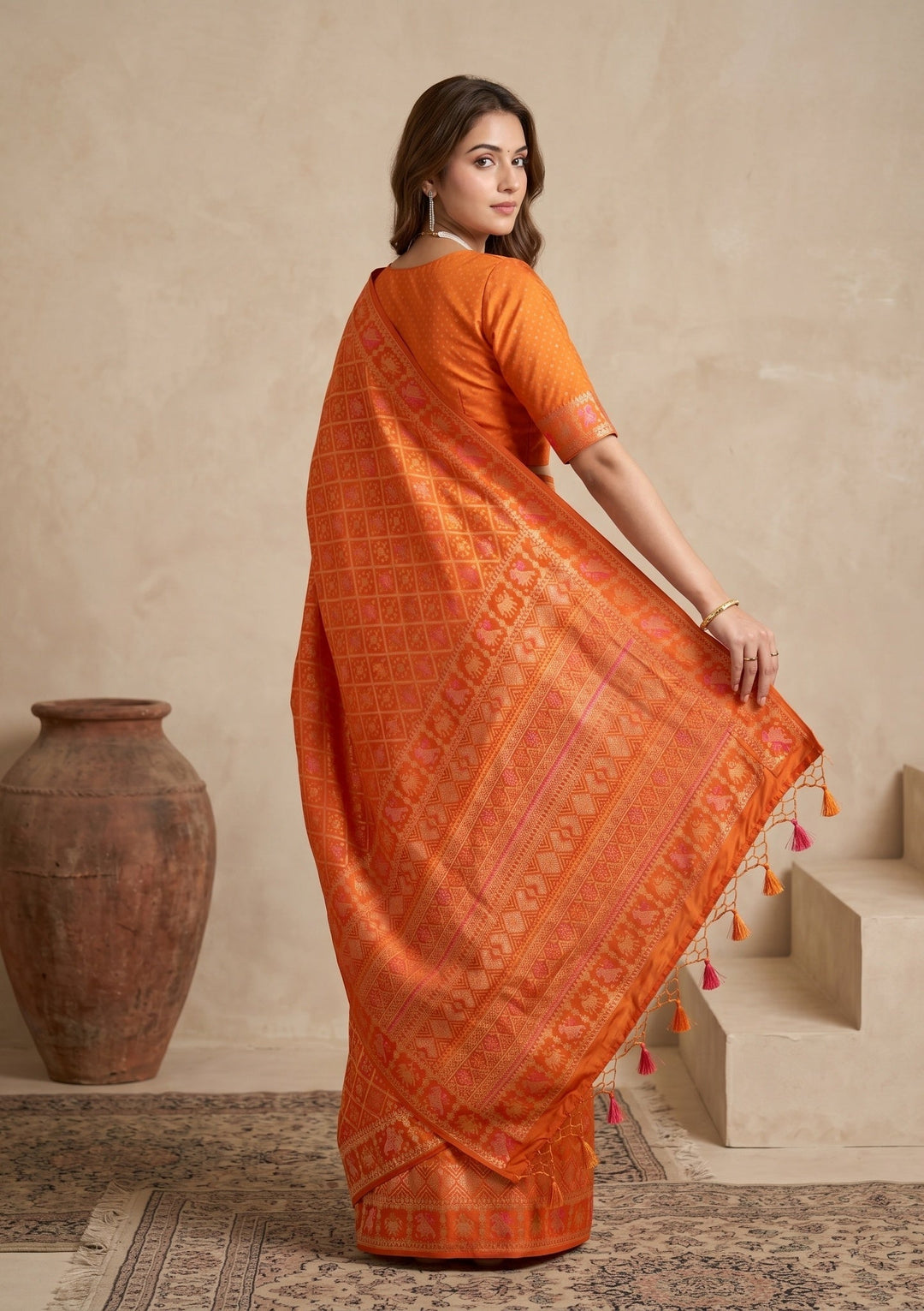 Rust Patola Art Silk Saree