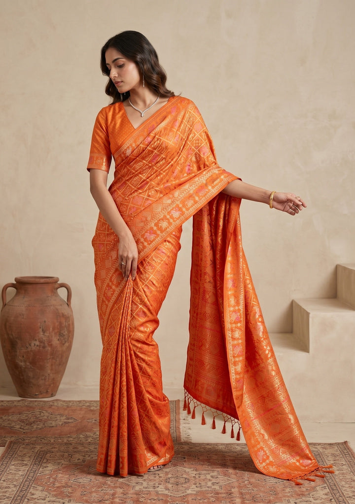Rust Patola Art Silk Saree