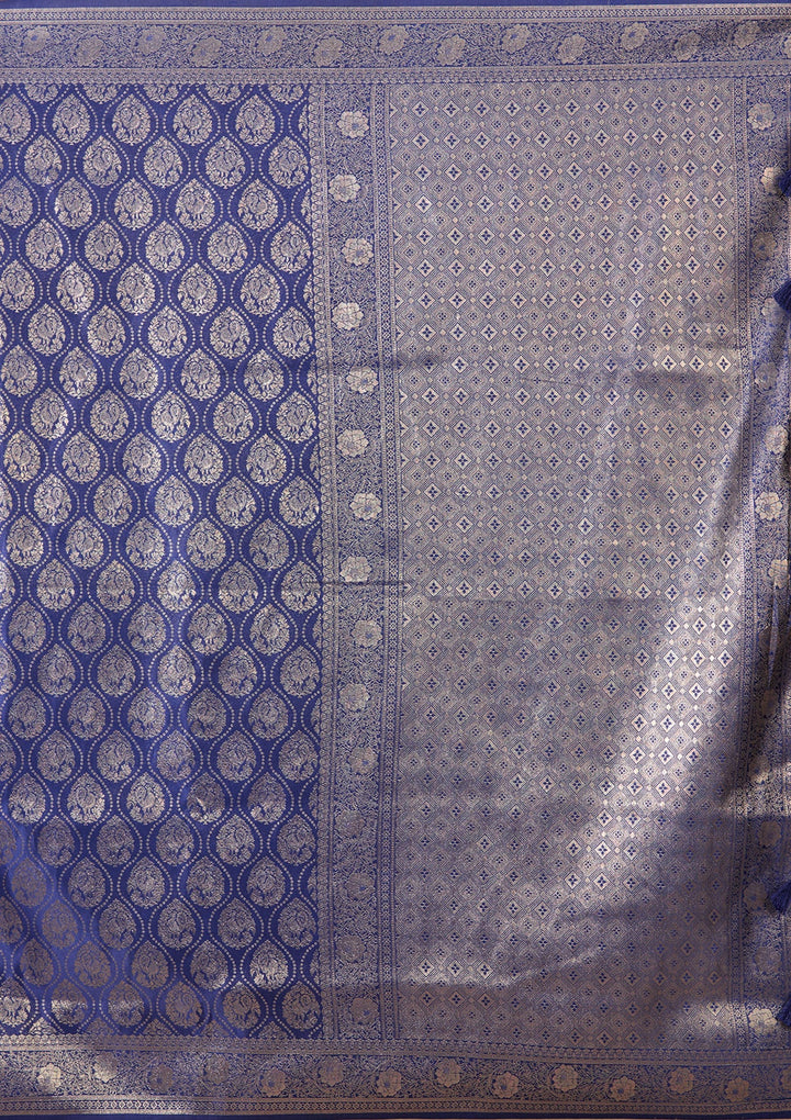 Navy Blue Banarasi Art Silk Saree With Matching Blouse Piece