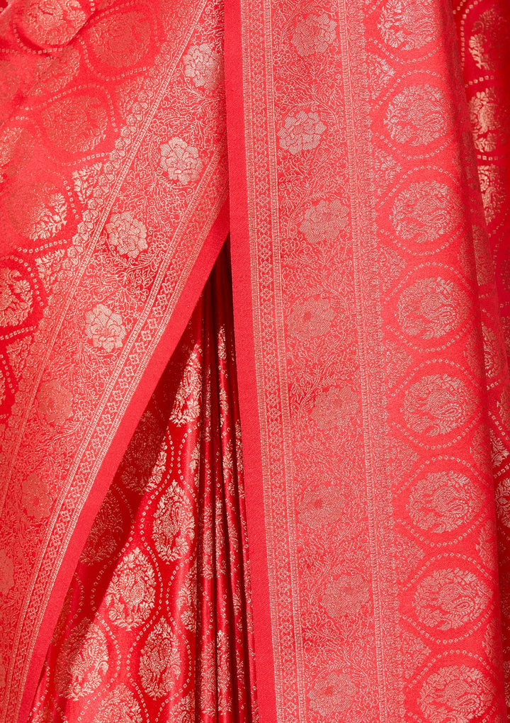 Red Banarasi Art Silk Saree With Matching Blouse Piece