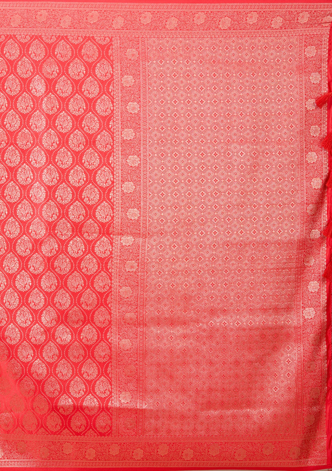 Red Banarasi Art Silk Saree With Matching Blouse Piece