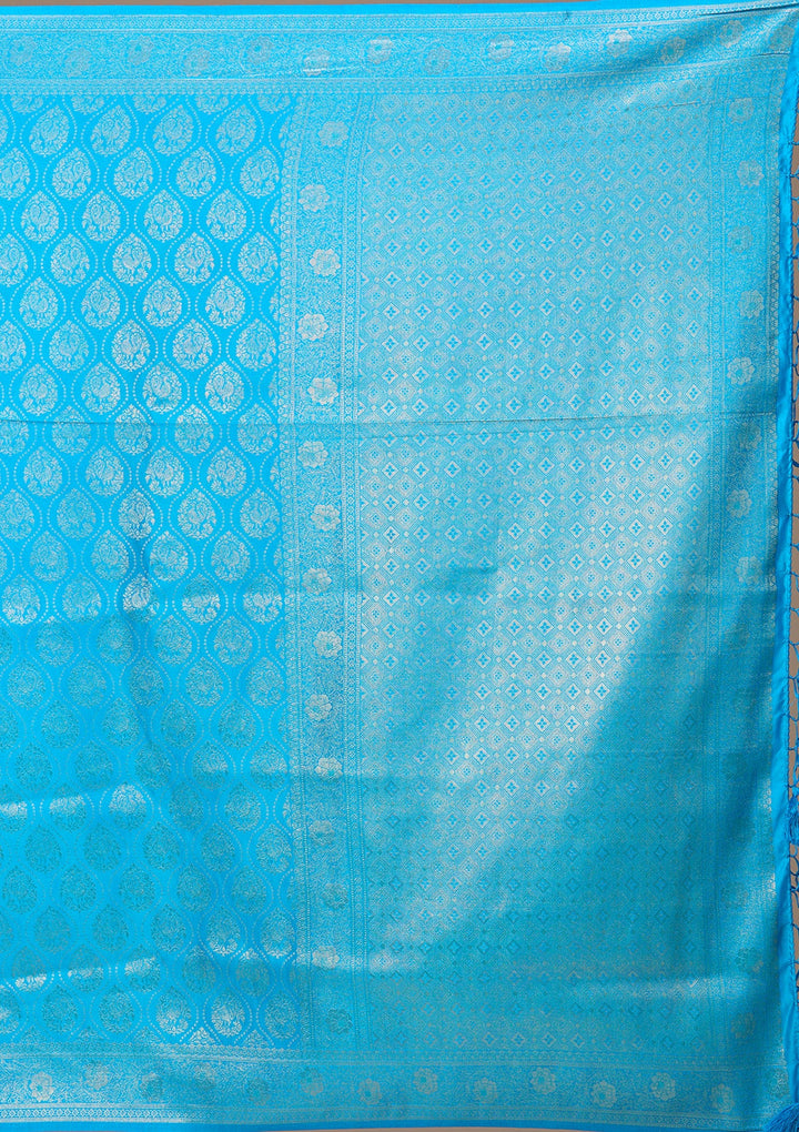 Turquoise Blue Banarasi Art Silk Saree With Matching Blouse Piece