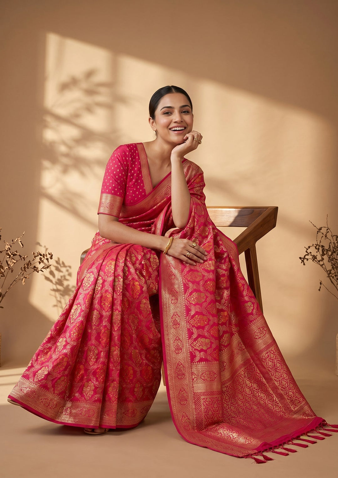 Rani Pink Banarasi Art Silk Saree