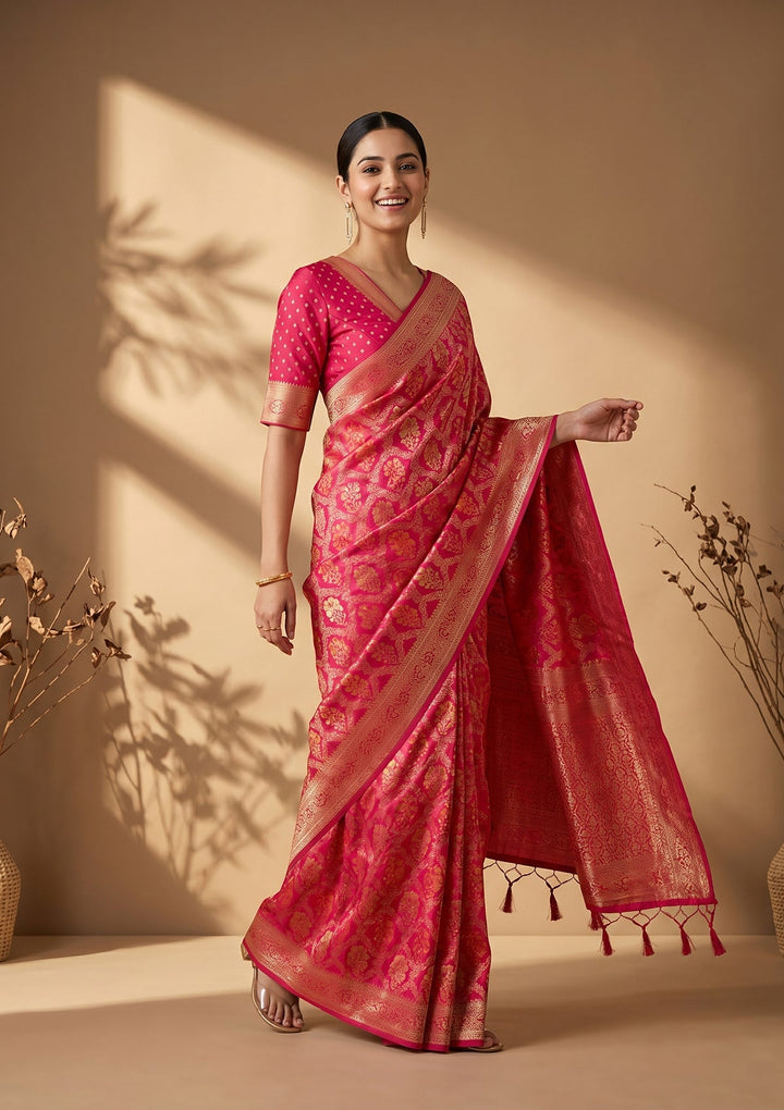 Rani Pink Banarasi Art Silk Saree