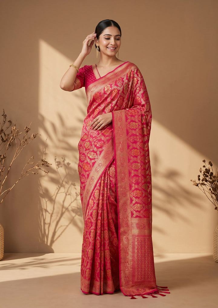 Rani Pink Banarasi Art Silk Saree