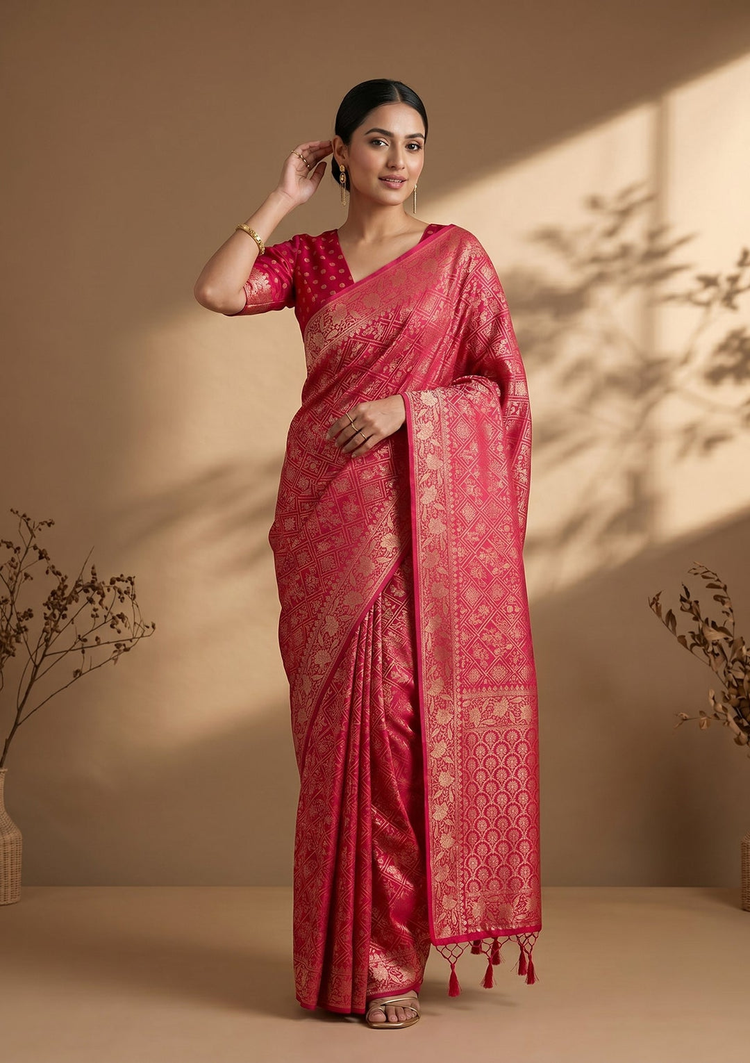 Rani Pink Patola Art Silk Saree
