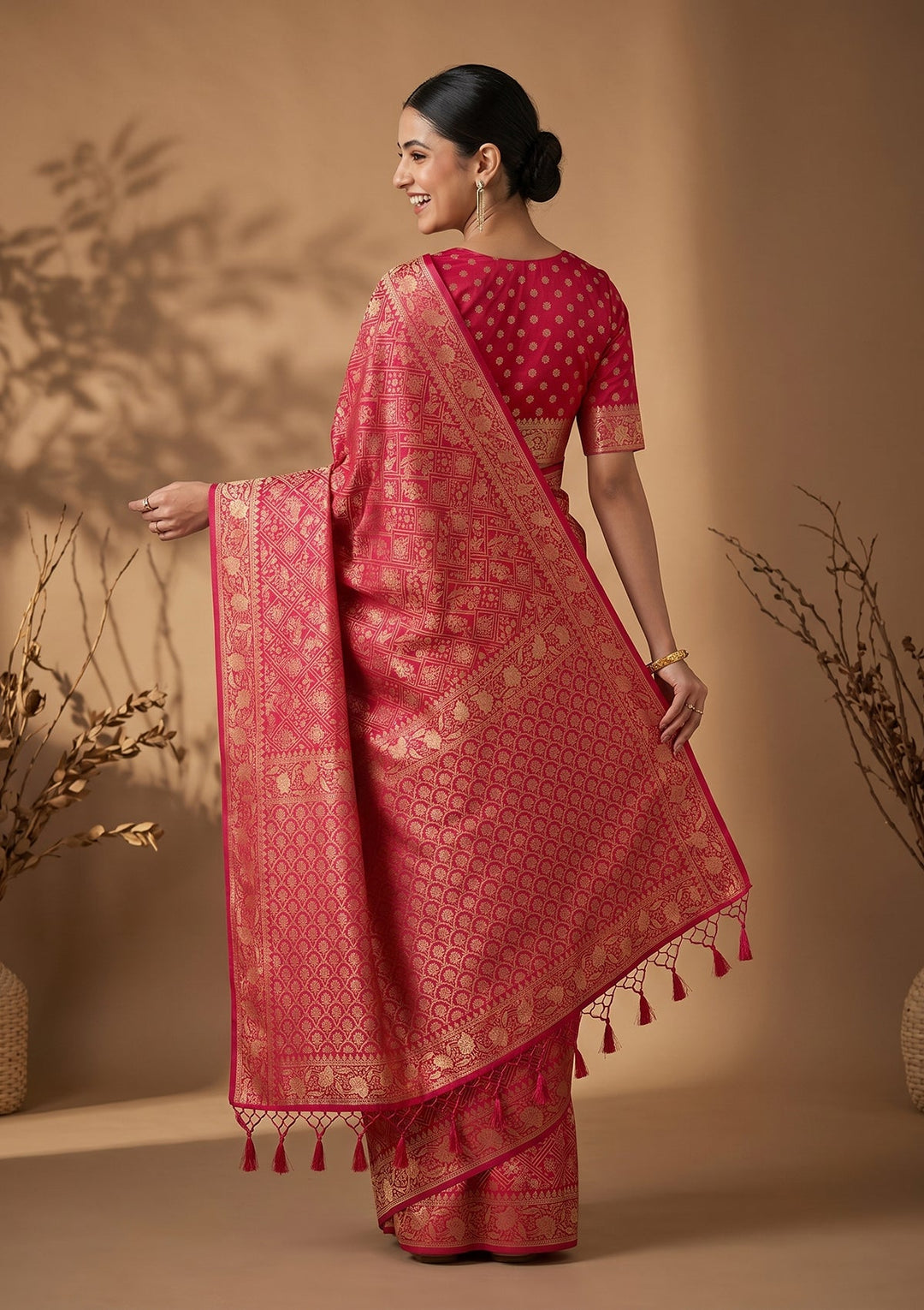 Rani Pink Patola Art Silk Saree