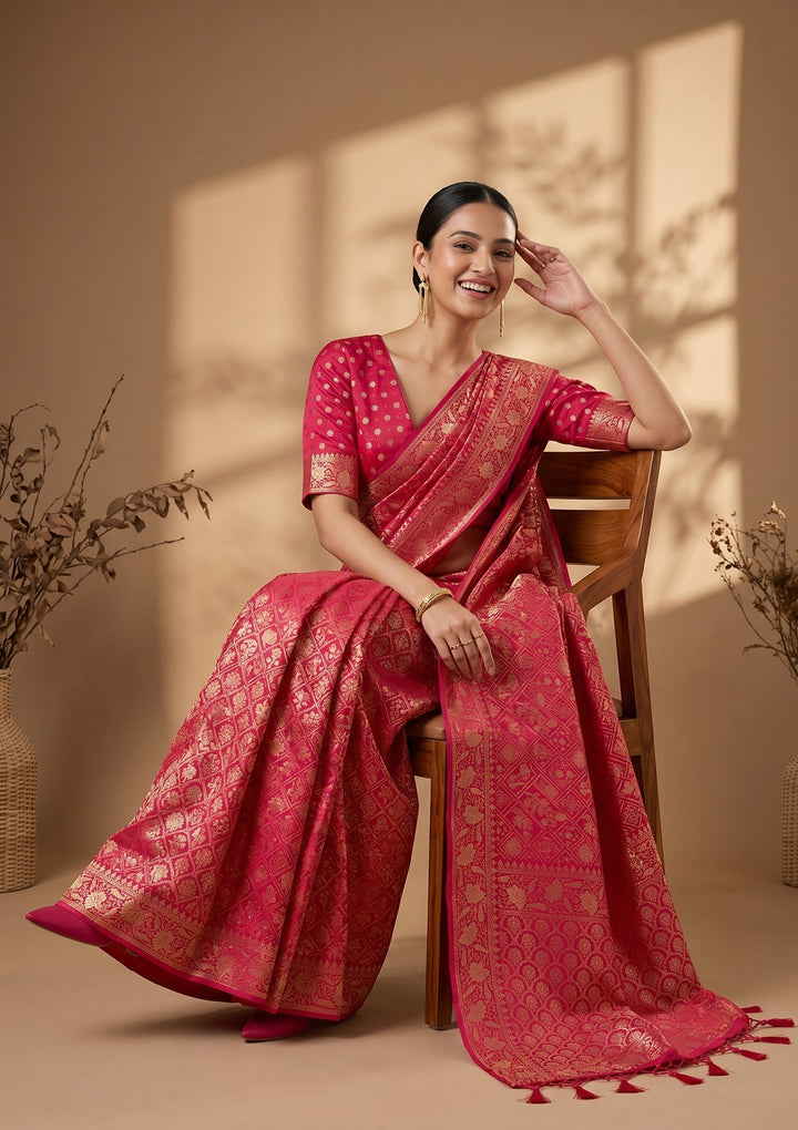 Rani Pink Patola Art Silk Saree
