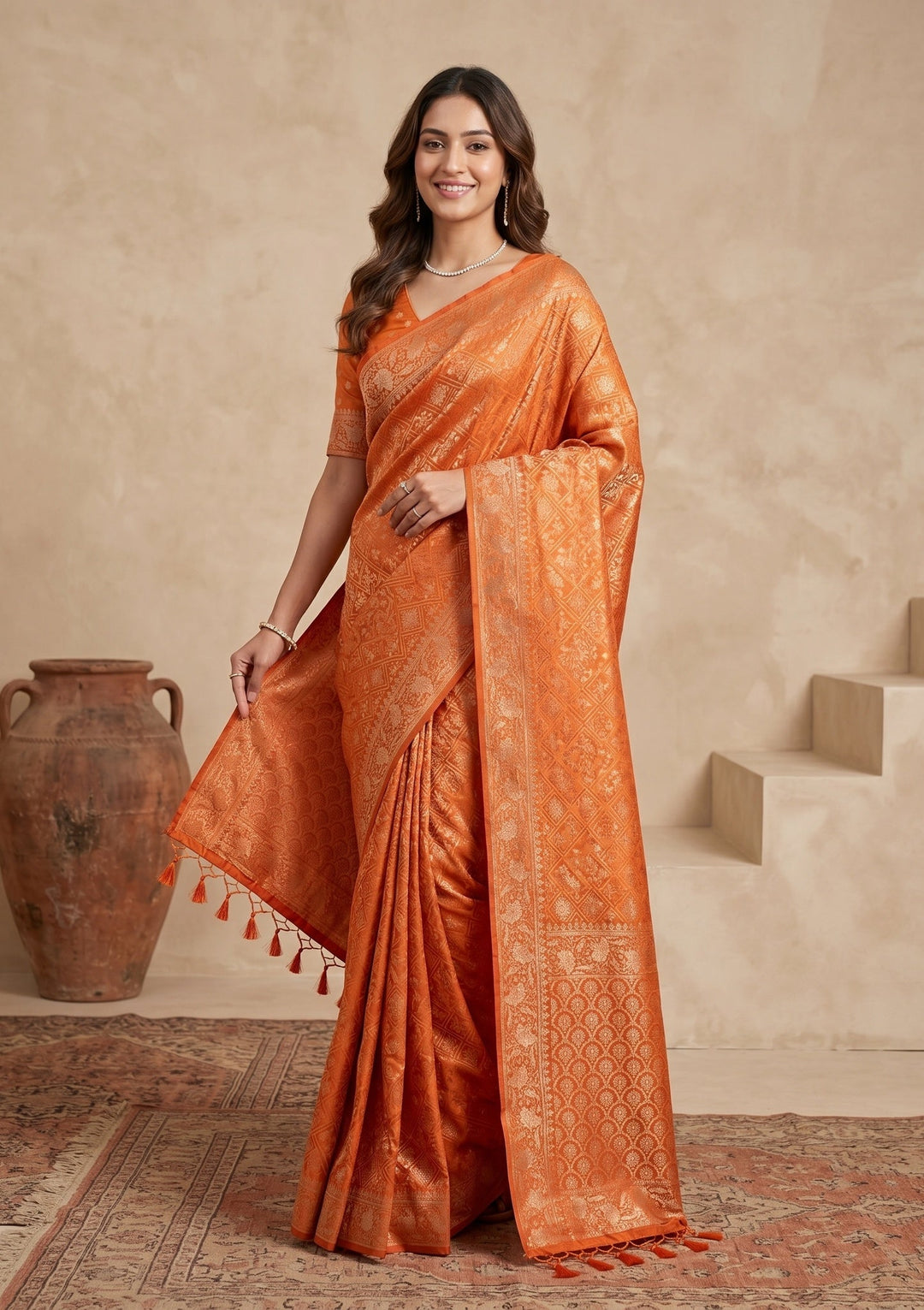Rust Patola Art Silk Saree