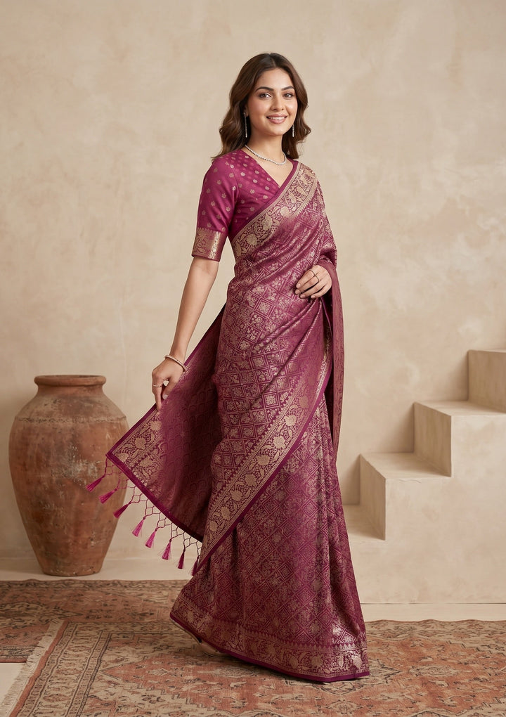 Wine Patola Art Silk Saree