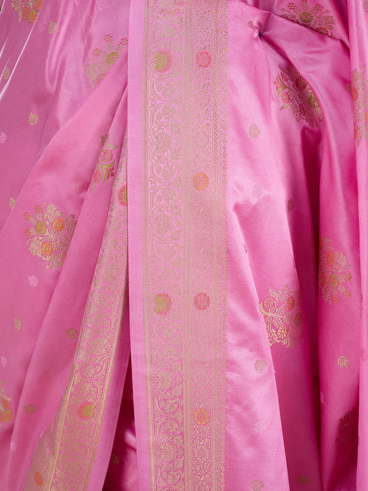 Baby Pink Silk Buti Saree With Matching Blouse Piece