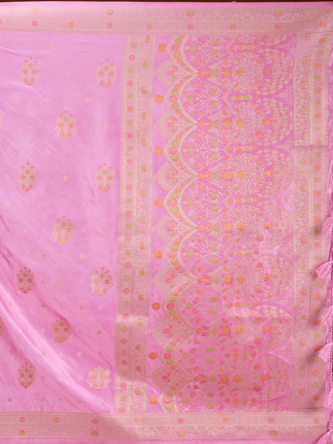 Baby Pink Silk Buti Saree With Matching Blouse Piece