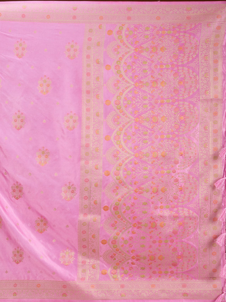 Baby Pink Silk Buti Saree With Matching Blouse Piece